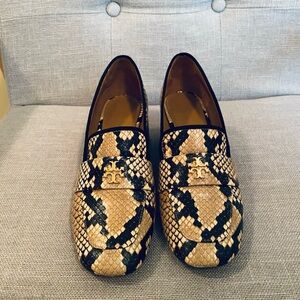 Tory Burch Snakeskin Leather Chunky Heel Pump Loafer